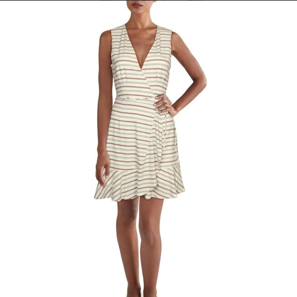 HUTCH STRIPED RUFFLED WRAP DRESS